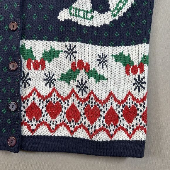 Vintage Cabin Creek Christmas Knit Cardigan Sweater - Women's XL -Blue/Green/Red - Picture 4 of 6